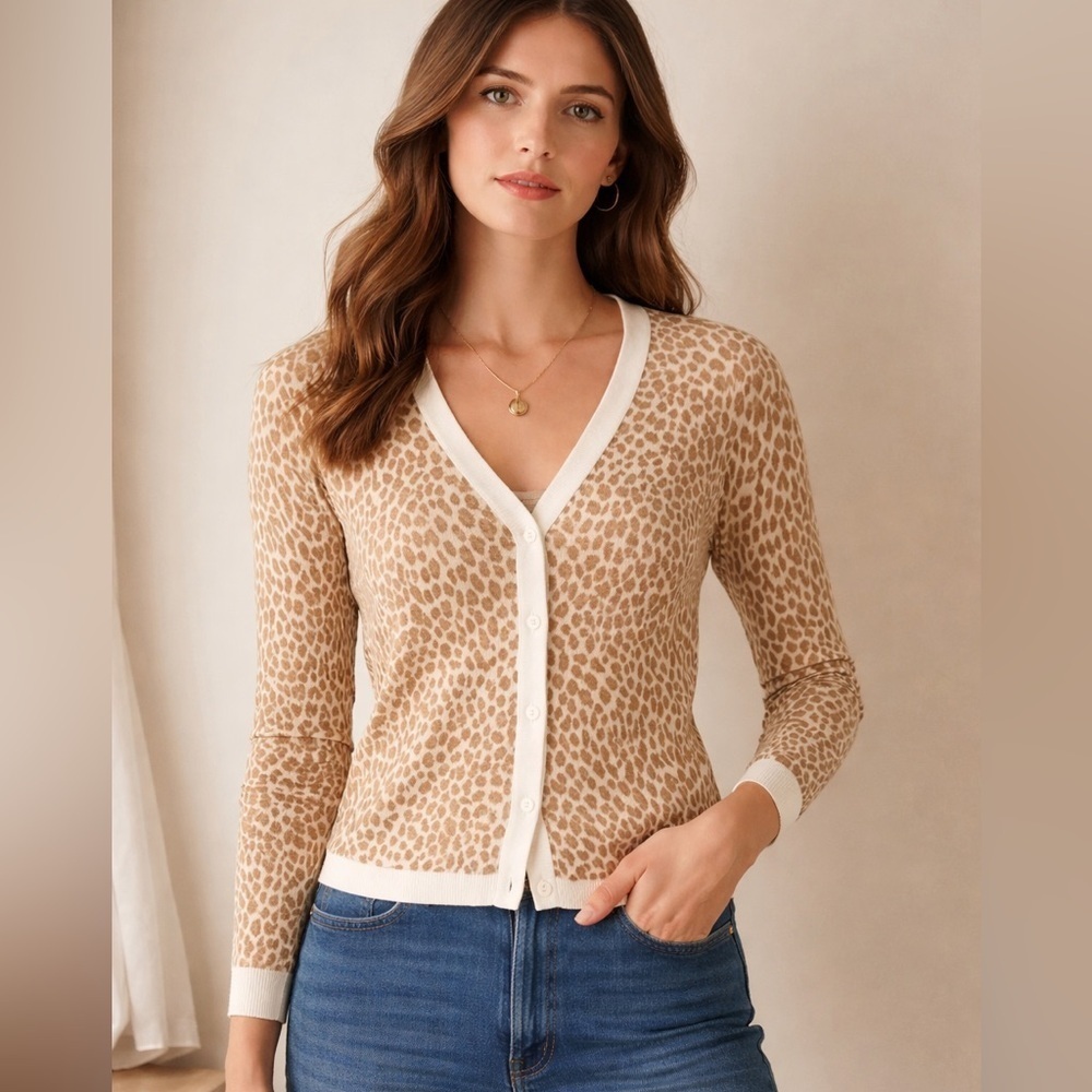Banana Republic Leopard Print Button-Front Cardigan – Size Small